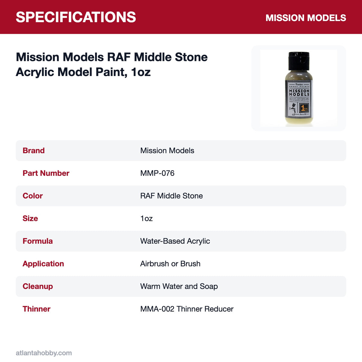 Mission Models RAF Middle Stone Acrylic Model Paint, 1oz specifications
