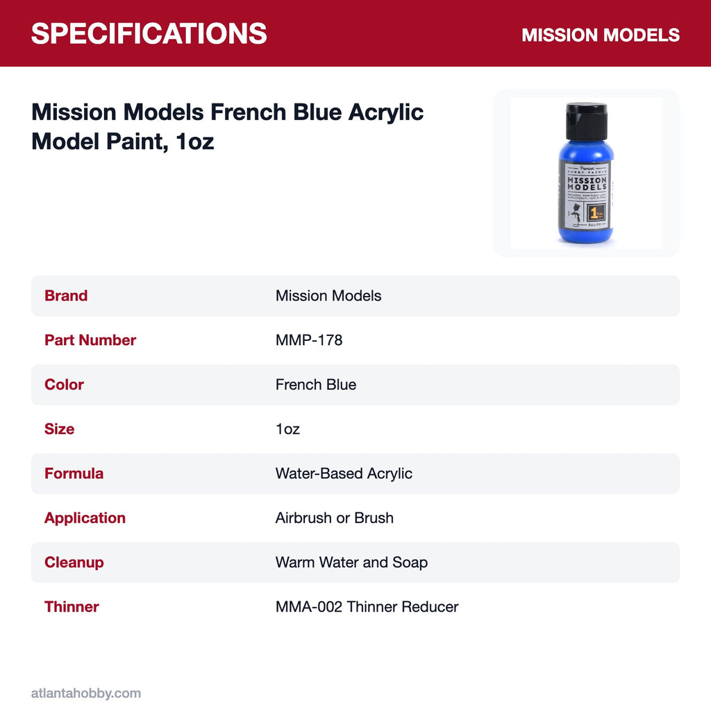 Mission Models French Blue Acrylic Model Paint, 1oz specifications