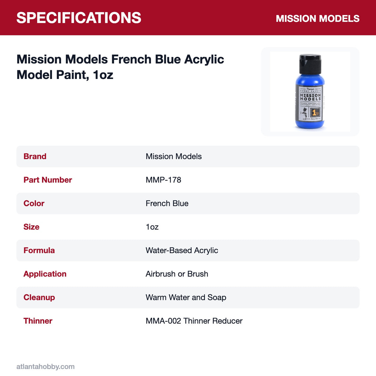 Mission Models French Blue Acrylic Model Paint, 1oz specifications