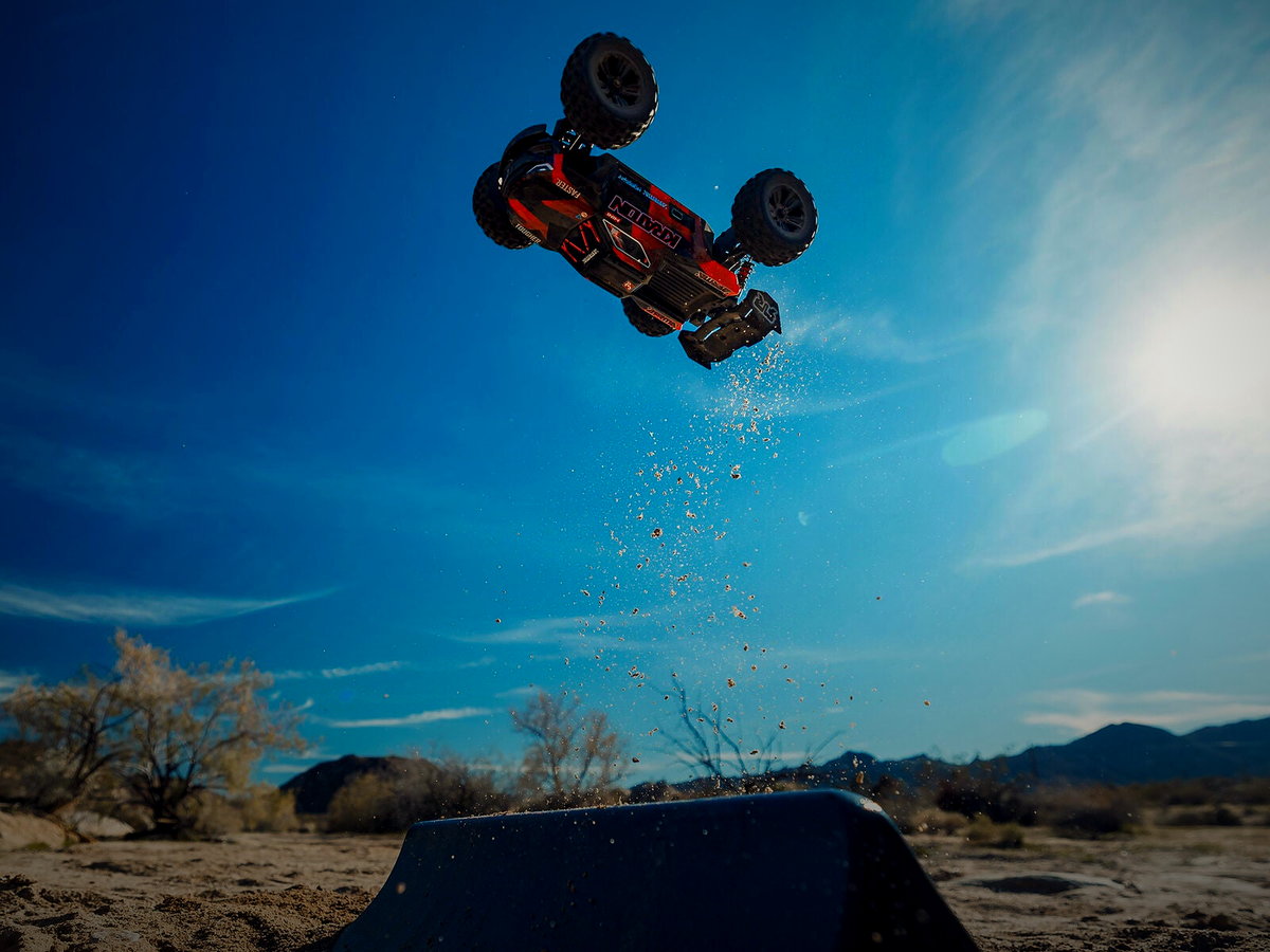 RC truck airborne off a jump