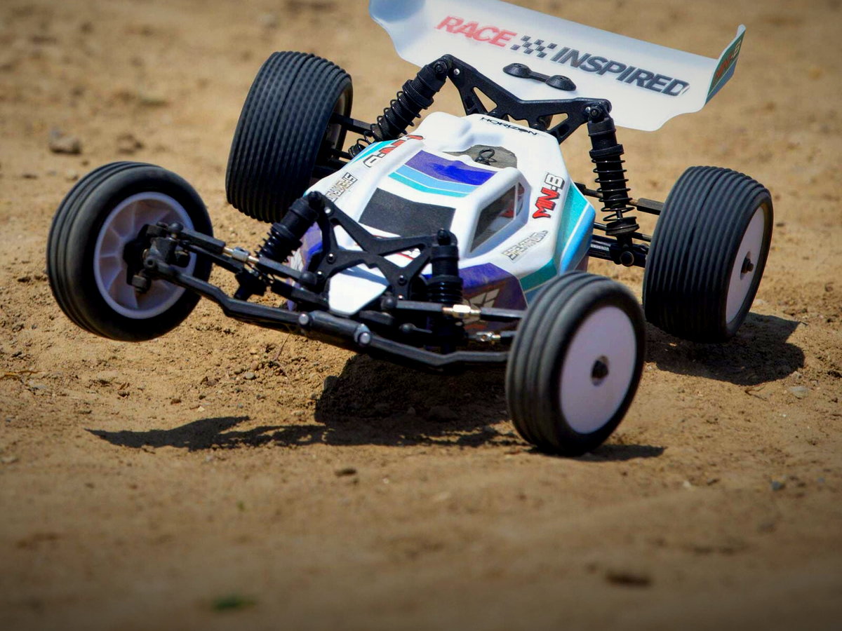 RC racing buggy on the track