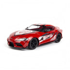HPI Racing Stage-D24 2024 Toyota GR Supra Red HPI161267 with drift decals applied, front three-quarter view
