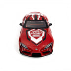 HPI Racing Stage-D24 2024 Toyota GR Supra Red HPI161267 with drift decals applied, front view from above