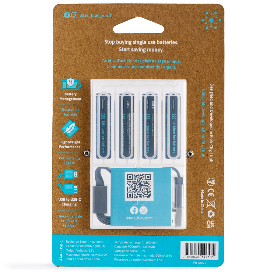 Pale Blue Lithium Ion Rechargeable AAA Batteries 4pk