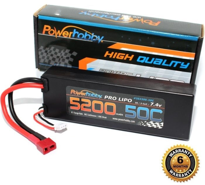 Power Hobby 2S 7.4V 5200mAh 50C LiPo battery with T-Plug, PHB2S520050CDNS