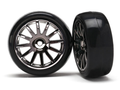 LaTrax Slick Tires & 12-Spoke Wheels (2), Front/Rear - Black Chrome for Rally (7573A)