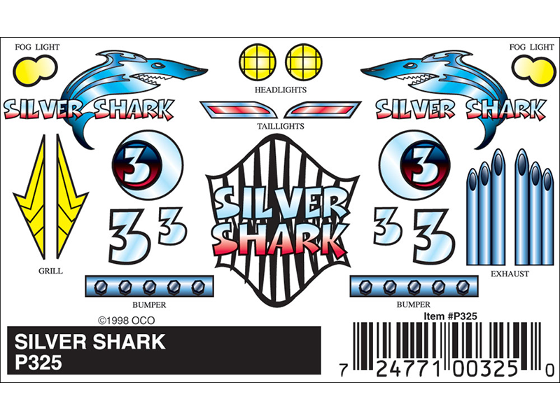 Pine Car Stick-On Decal, Silver Shark