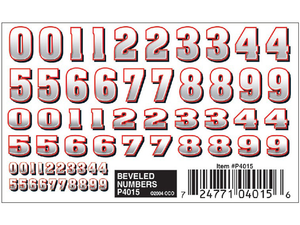 Pine Car Dry Transfer Decals, Beveled Numbers
