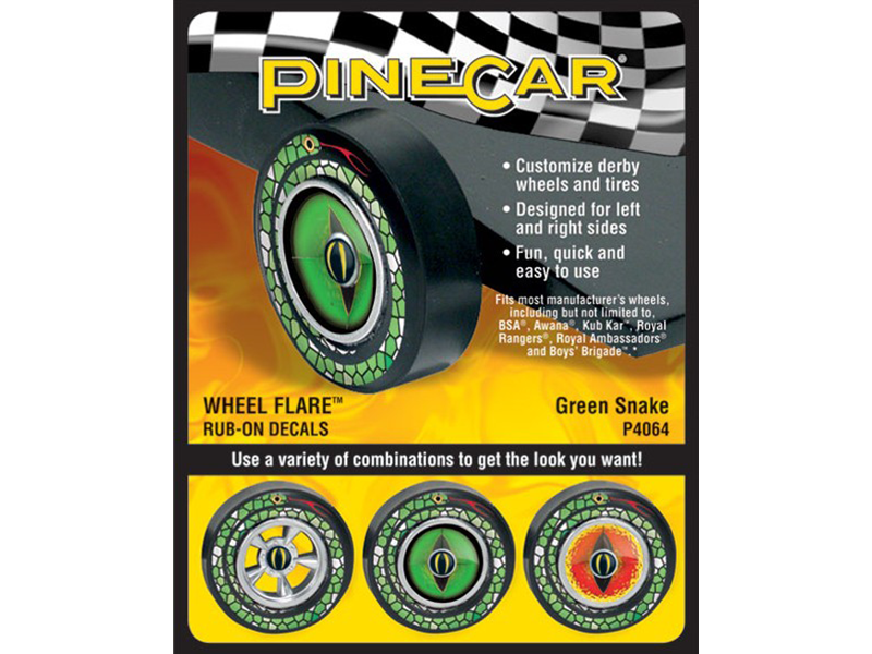 Pine Car Dry Transfer Wheel Flare   Green Snake