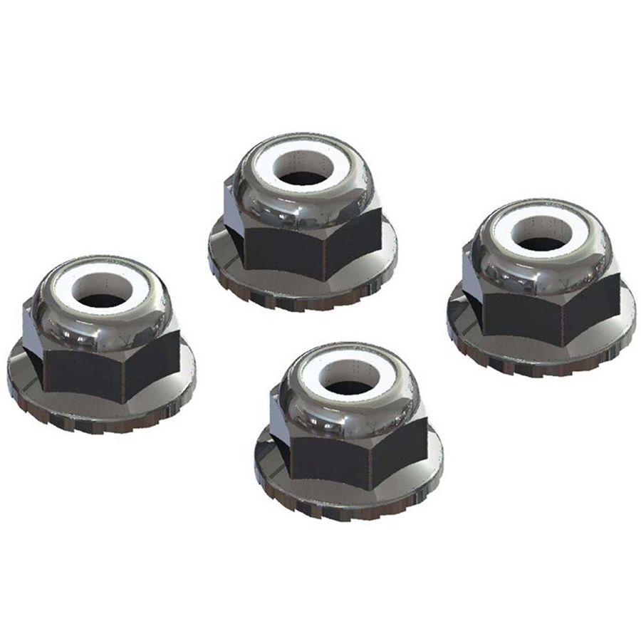 Flanged Nyloc Locknut 4mm Silver (4): ARAC9699