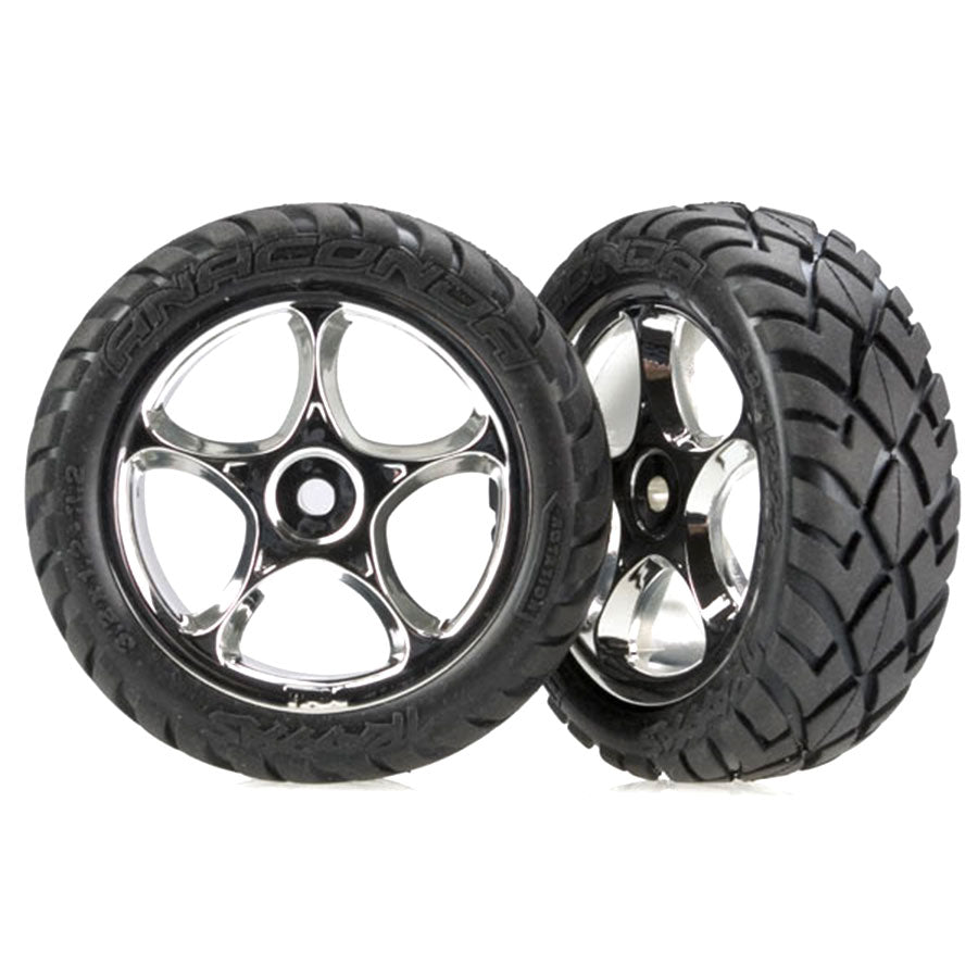 Traxxas Tires & Wheels Assembled, 2.2 Anaconda Tires, Chrome, Bandit Front (2) (2479R)