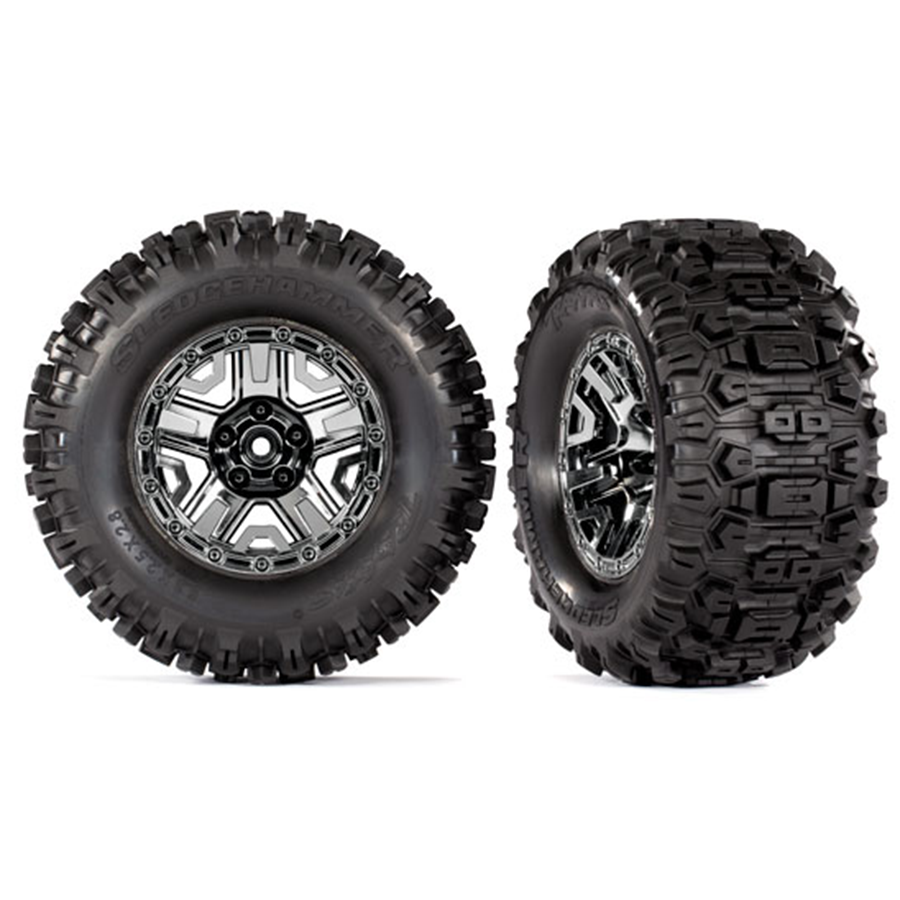 Traxxas Sledgehammer Tires/ Black Chrome 2.8" Wheels: Front/Rear (9072)