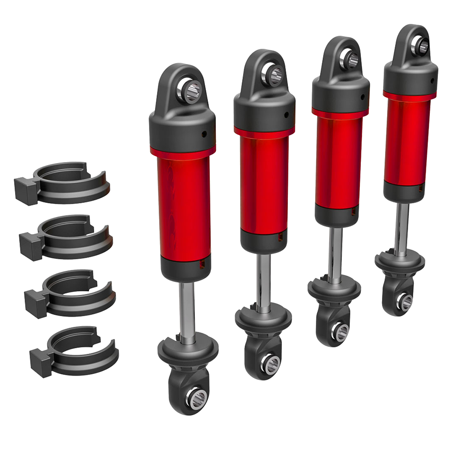 Shocks, GTM, Red, Assembled w/o Springs (4): 9764-Red