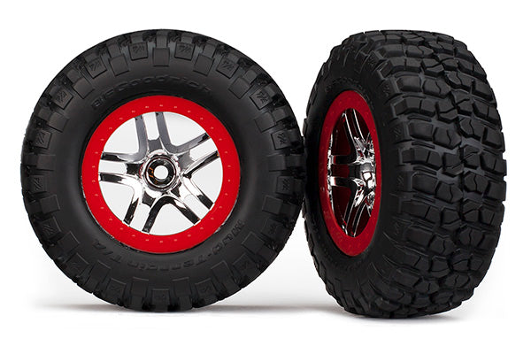 Traxxas Tires & Wheel Chrome, Red (2), Slash 2WD: Front (5877A)