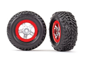 Traxxas Chrome Wheel, RacingTire, Red Beadlock(2): 1/16 SLH (7073A)
