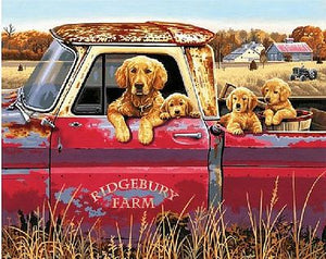Golden Ride (Dogs in Pickup Truck) Paint by Number (20"x16")