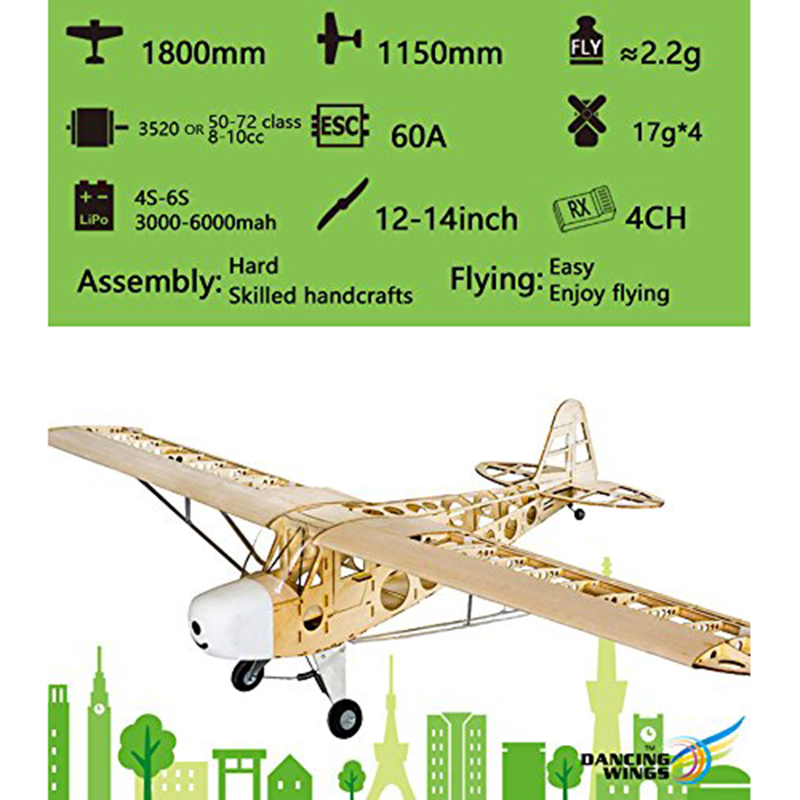Dancing Wings J3 Kit (1.8M), Free Motor, ESC, Servos (S1404)