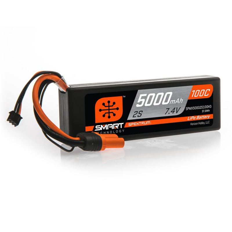 Spektrum 2 Cell 5000mAh 7.4V 100C Smart G1 Hardcase LiPo Battery: IC3 (SPMX50002S100H3)