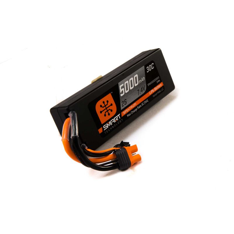 2 Cell 5000mAh  7.4V 30C Smart LiPo Battery, Hardcase, IC3