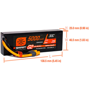 2 Cell 5000mAh 7.4V 30C Hard Case Smart LiPo G2: IC3