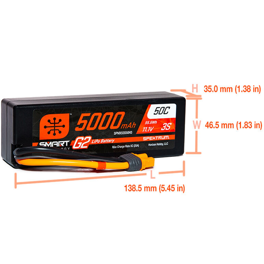 3 Cell 5000mAh 11.1V 50C Hard Case Smart LiPo G2: IC3