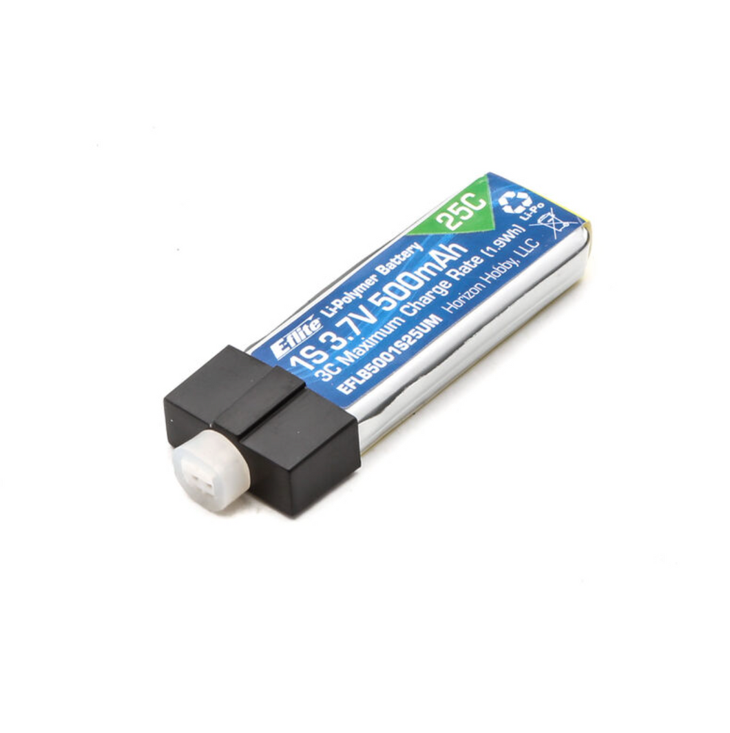 1 Cell 500mAh 3.7V 25C LiPo <br>High Current UMX Connector <br><B>(Was $15.99)</B>